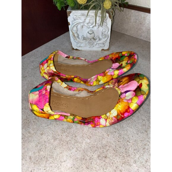 Tieks Womens Size 7 Aquarella Floral Ballet Flats In Metallic Watercolor Print L - Picture 2 of 9